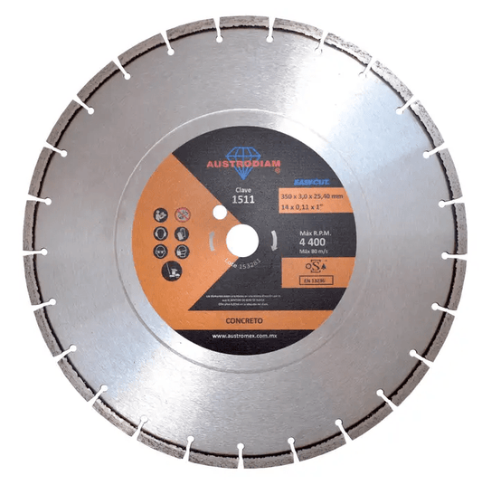 Austromex-1511 Austromex 1511 Disco de diamante naranja de 14" de 25 segmentos AUSTROMEX