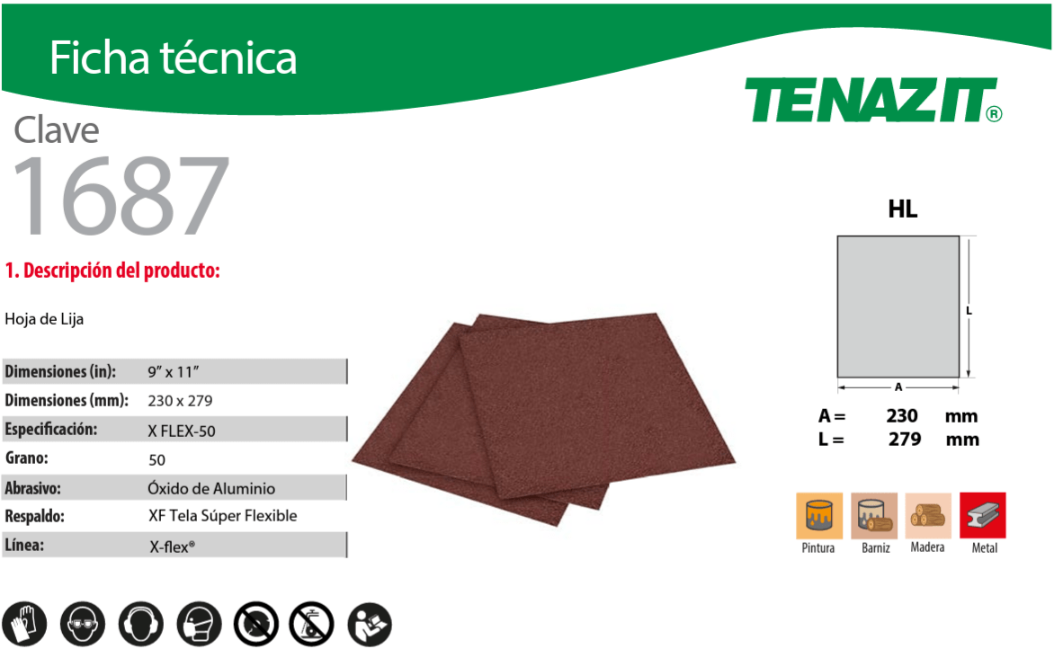 Austromex 1687 Tenazit 1687 Hoja de lija X-FLEX de óxido de aluminio grano 50 Austromex AUSTROMEX