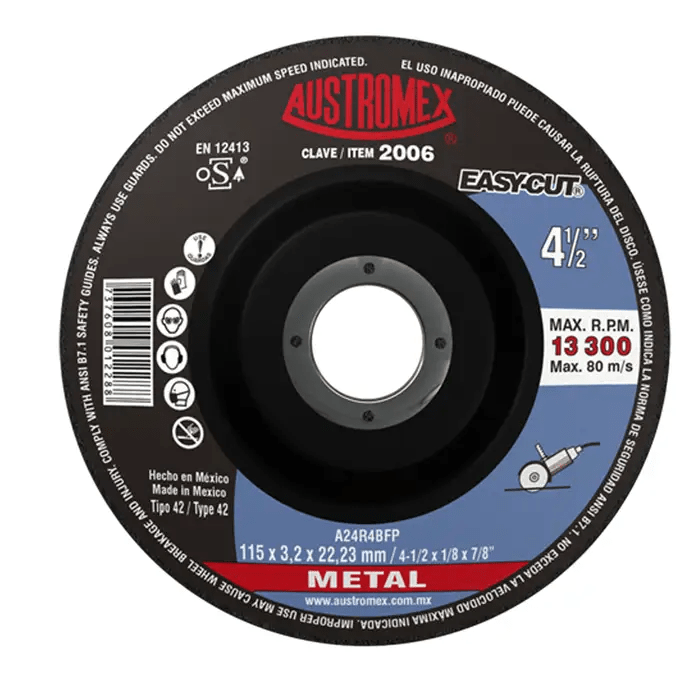 Austromex 2006 Austromex 2006 Disco abrasivo para corte de metal de 4-1/2" x 1/8" x 7/8" AUSTROMEX
