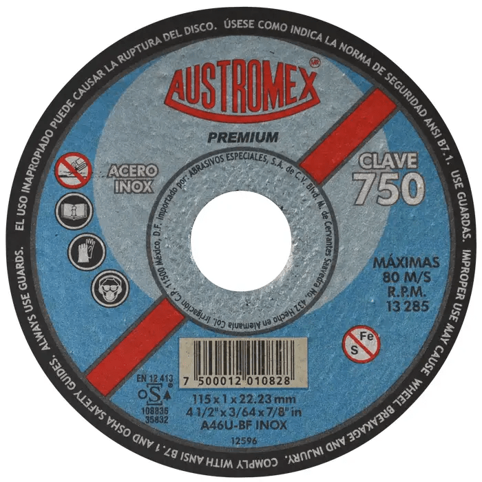 Austromex 2840 Austromex 750 Disco abrasivo para corte de acero inoxidable de 4-1/2" x 3/64" AUSTROMEX