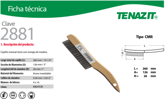 Austromex-2881 Tenazit 2881 Cepillo manual de acero inoxidable de 10-1/4" x 1-1/16" Austromex AUSTROMEX