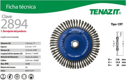 Austromex-2894 Tenazit 2894 Cepillo circular trenzado de 7" x 0.020 x 5/8 Austromex AUSTROMEX