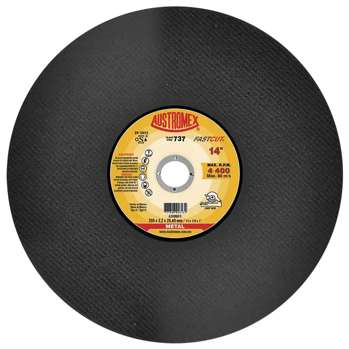 Austromex-737 Austromex 737, Disco abrasivo para corte de metal de 14" x 1/8" x 1" AUSTROMEX