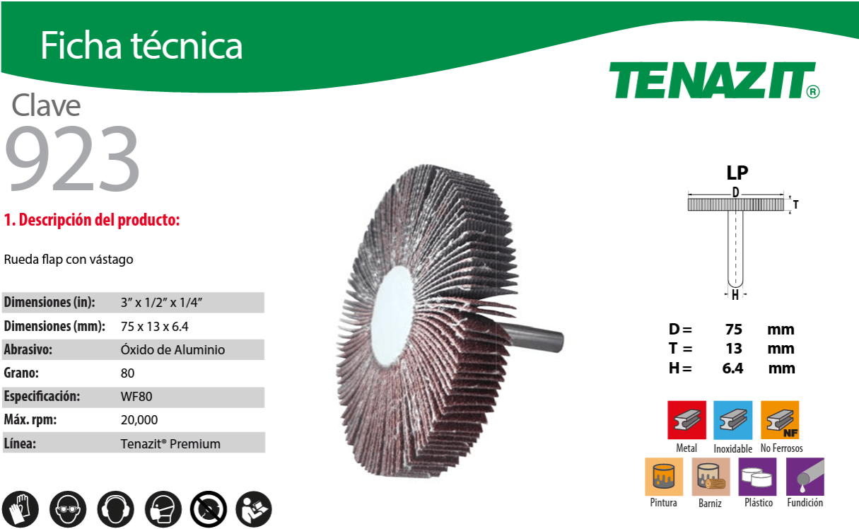 Austromex-923 Tenazit 923 Rueda flap de óxido de aluminio, grano 80 de 3" x 1/2" x 1/4" AUSTROMEX