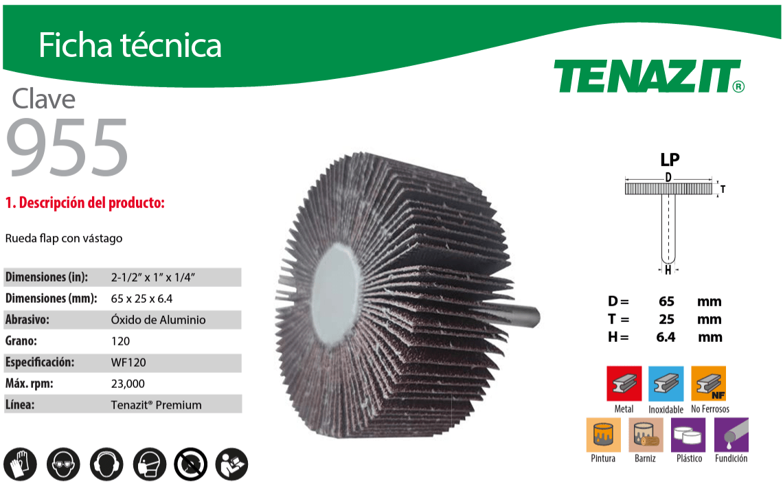 Austromex 955 Austromex 955 Rueda Flap Grano 120 para Inoxidable de 2-1/2" x 1" x 1/4" AUSTROMEX