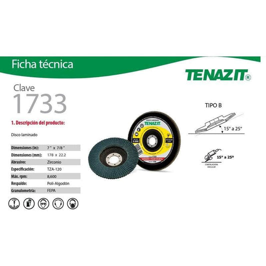 1 PIEZA Tenazit 1733, Disco Laminado Grano 120, 7 Pulgadas Austromex MARINOS DEL GOLFO