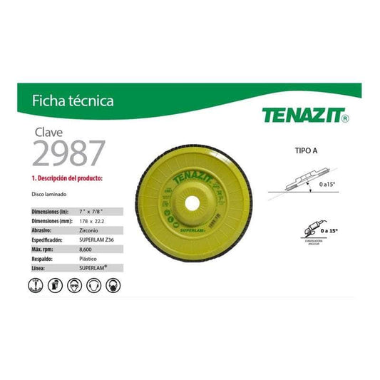 1 pieza Tenazit 2987, Disco Laminado Grano 36, 7 Pulgadas, Austromex New MARINOS DEL GOLFO