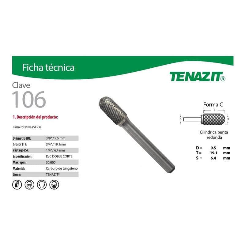 106 Tenazit 106, Lima Rotativa Cilíndrica Punta Redonda Sc-3 New MARINOS DEL GOLFO
