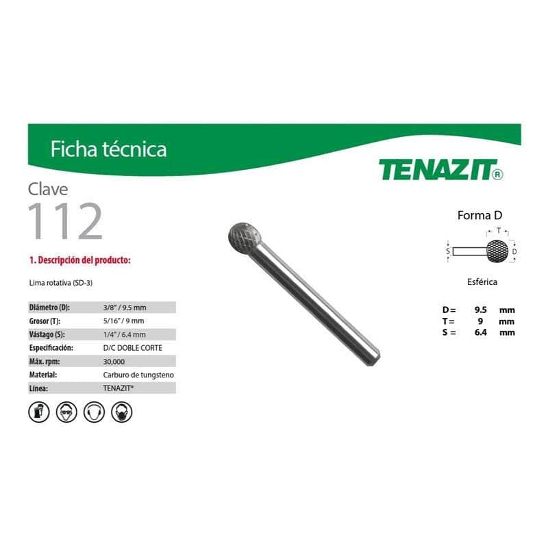 112 Tenazit 112, Lima Rotativa Esférica Sd-3 De 3/8 Pulgada New MARINOS DEL GOLFO