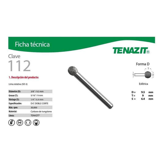 112 Tenazit 112, Lima Rotativa Esférica Sd-3 De 3/8 Pulgada New MARINOS DEL GOLFO