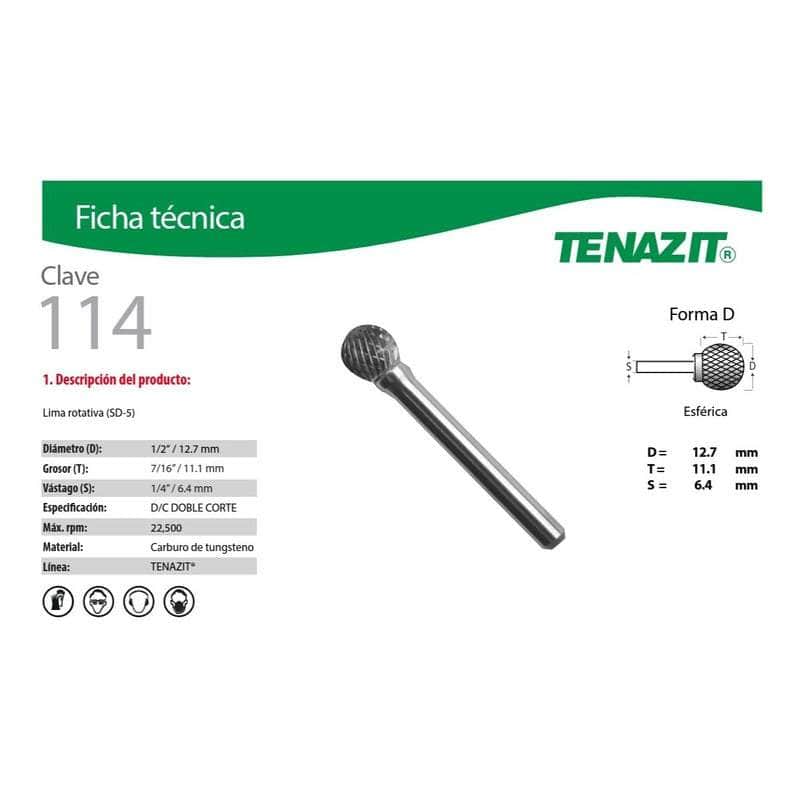 114 Tenazit 114, Lima Rotativa Esférica Sd-5 De 1/2 X 7/16 PuLG New MARINOS DEL GOLFO