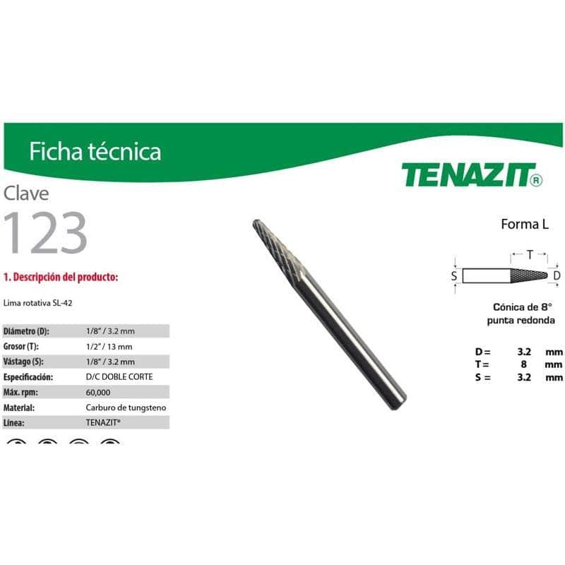 123 Tenazit 123 Lima Rotativa Cónica Punta Redonda Sl-42 De 1/8 New MARINOS DEL GOLFO