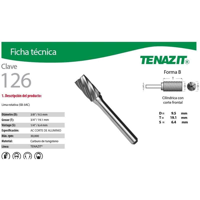 126 Tenazit 126 Lima Rotativa Cilíndrica Con Corte Frontal Sb-3 New MARINOS DEL GOLFO