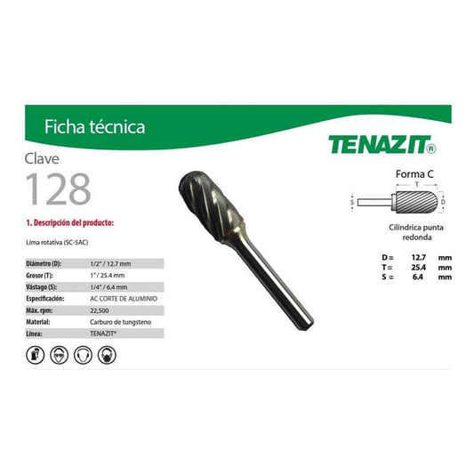 128 Tenazit 128 Lima Rotativa Cilíndrica Punta Redonda Sc-5 New MARINOS DEL GOLFO