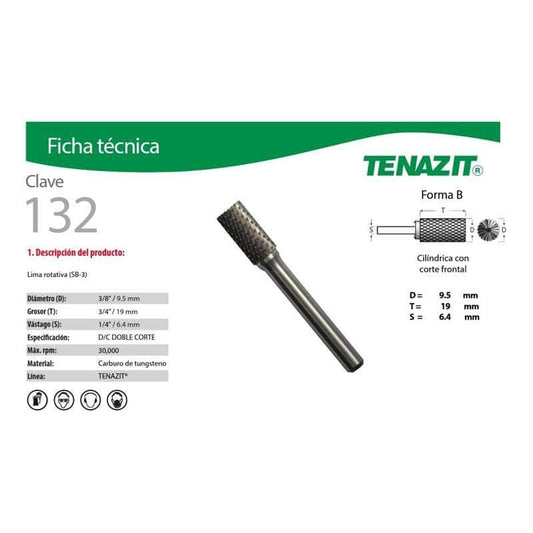 132 Tenazit 132 Lima Rotativa Cilíndrica Con Corte Frontal Sb-3 MARINOS DEL GOLFO