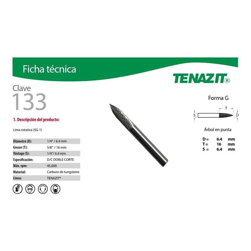 133 Tenazit 133 Lima Rotativa Árbol En Punta Sg-1 De 1/4 X 5/8 New MARINOS DEL GOLFO