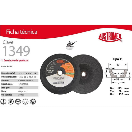 1349 Austromex 1349, Copa Para Desbaste De Piedra, Grano 16 Burdo MARINOS DEL GOLFO