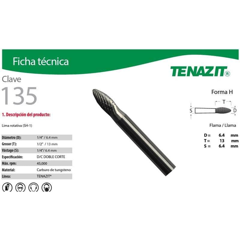 135 Tenazit 135 Lima Rotativa Flama/llama Sh-1 De 1/4 X 1/2 PuLG New MARINOS DEL GOLFO