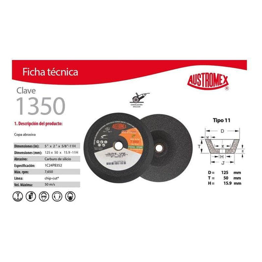 1350 Austromex 1350, Copa Para Desbaste De Piedra, Grano 24 Burdo MARINOS DEL GOLFO