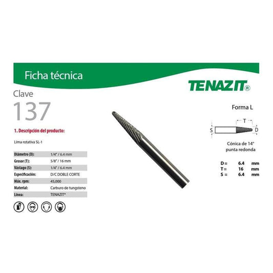 137 Tenazit 137 Lima Rotativa Forma Cónica Punta Redonda Sl-1 New MARINOS DEL GOLFO