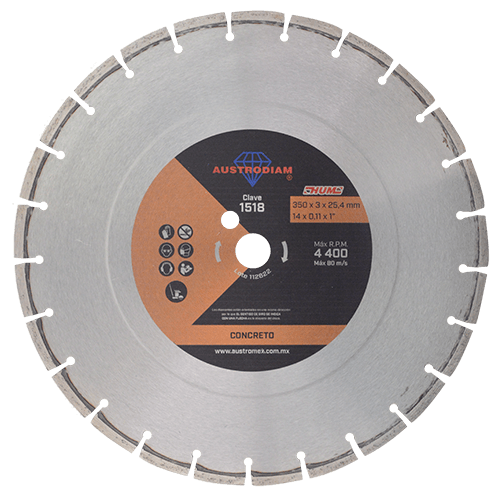 1518 Austromex 1518 Disco de Diamante Naranja Segmentado Corte de Concreto Curado AUSTROMEX