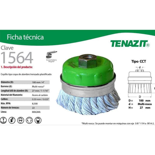 1564 Tenazit 1564 Copa Alambre Trenzado Plastificado 4 Pulgadas MARINOS DEL GOLFO