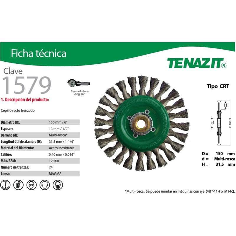 1579 Tenazit 159 Cepillo Circular Inoxidable Trenzado 6 Pulgadas MARINOS DEL GOLFO