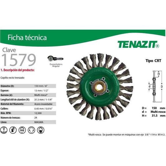 1579 Tenazit 159 Cepillo Circular Inoxidable Trenzado 6 Pulgadas MARINOS DEL GOLFO