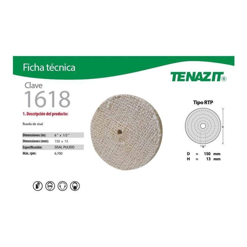 1618 Tenazit 1618 Rueda De Sisal Para Pulido De 6 X 1/2 Pulgada New MARINOS DEL GOLFO