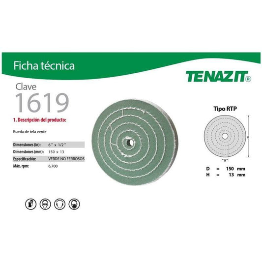 1619 Tenazit 1619 Rueda Tela Para Abrillantado De 6 X 1/2 Pulgada New MARINOS DEL GOLFO