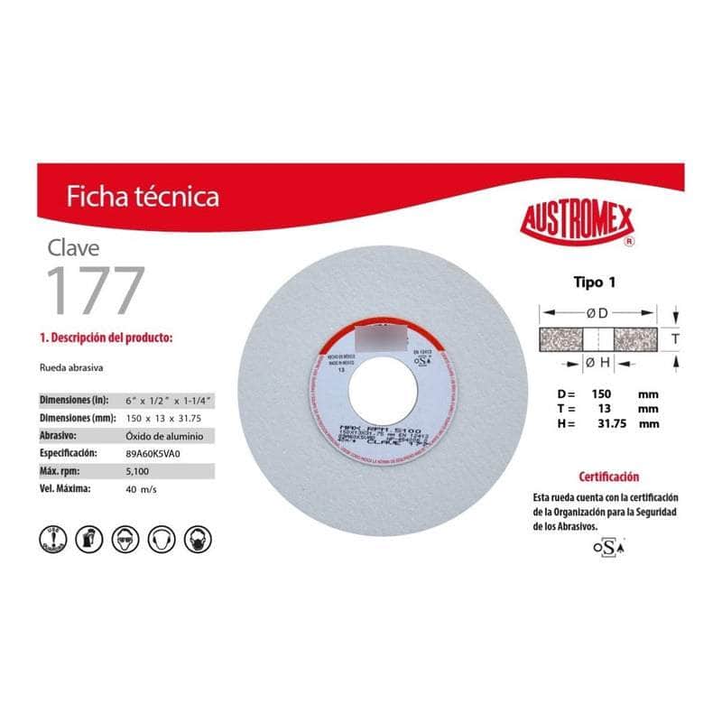 177 Austromex 177 Rueda Blanca Vitrificada Para Acero 6 Pulgadas MARINOS DEL GOLFO