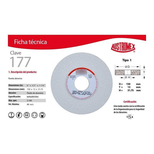 177 Austromex 177 Rueda Blanca Vitrificada Para Acero 6 Pulgadas MARINOS DEL GOLFO