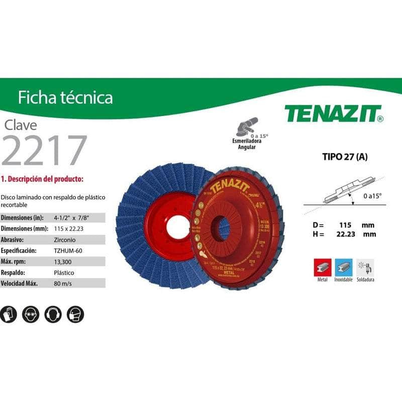 2217 Tenazit 2217, Disco Laminado Hum Grano 60, 4-1/2 X 7/8 New MARINOS DEL GOLFO