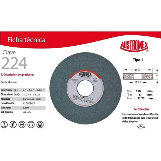 224 Austromex 224 Rueda Esmerilado Carburo Tungsteno De 6 PuLG MARINOS DEL GOLFO