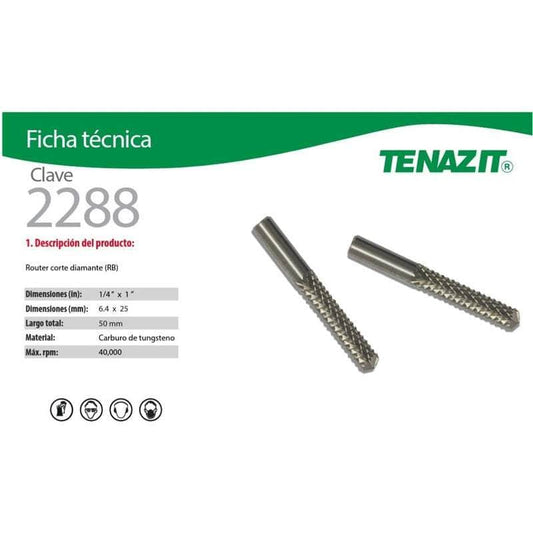 2288 Tenazit 2288 Router Carburo Tungsteno Corte Diamante De 1/4 New MARINOS DEL GOLFO