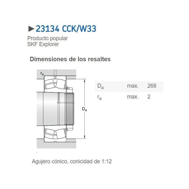 23134 CCK/W33 Rodamiento De Rodillos A Rotula 23134 Cck/w33 Skf Explorer GRUPO TMG