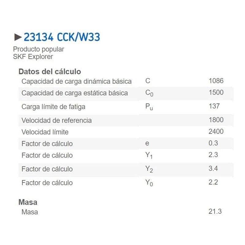23134 CCK/W33 Rodamiento De Rodillos A Rotula 23134 Cck/w33 Skf Explorer GRUPO TMG