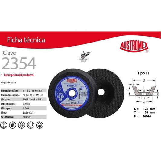 2354 Austromex 2354, Copa Para Desbaste De Metal Grano 24, M14-2 MARINOS DEL GOLFO