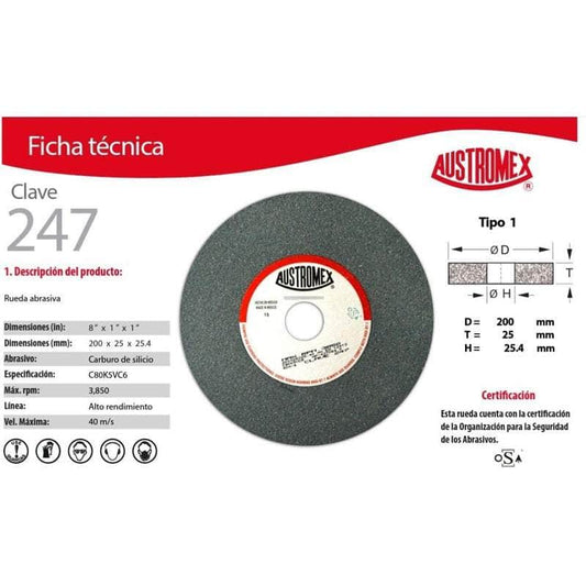 247 Austromex 247 Rueda Abrasiva Esmerilado Carburo 8 Pulgadas MARINOS DEL GOLFO