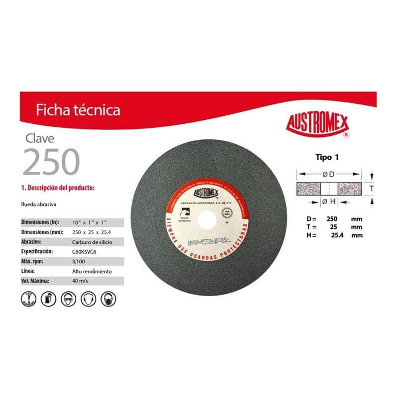 250 Austromex 250 Rueda Abrasiva Vitrificada Esmerilado 10 PuLG MARINOS DEL GOLFO