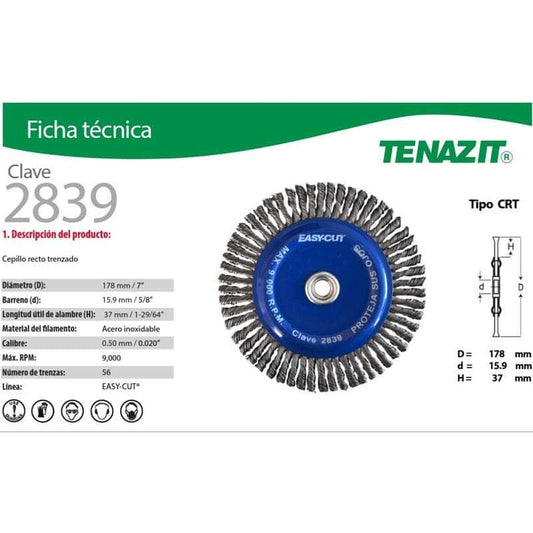 2839 Tenazit 2839 Cepillo Circular Inoxidable Trenzado 7 Pulgadas New MARINOS DEL GOLFO