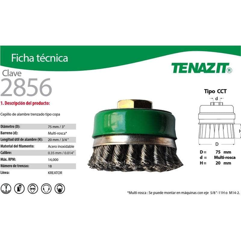 2856 Tenazit 2856 Cepillo Copa Alambre Inoxidable Trenzado 3 PuLG New MARINOS DEL GOLFO