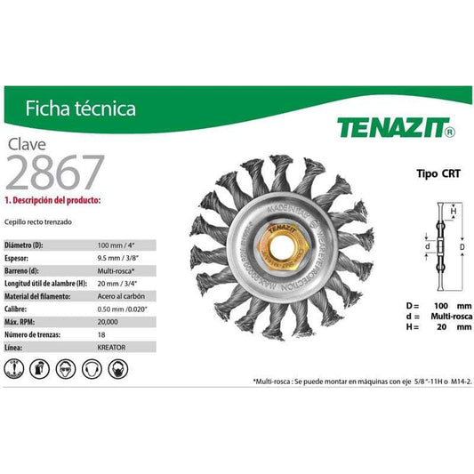 2867 Tenazit 2867 Cepillo De Alambre Ac Carbon Trenzado De 4 PuLG MARINOS DEL GOLFO