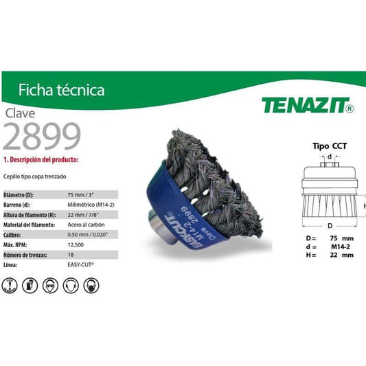 2899 Tenazit 2899 Cepillo Copa Alambre Ac Carbon Trenzado 3 PuLG New MARINOS DEL GOLFO
