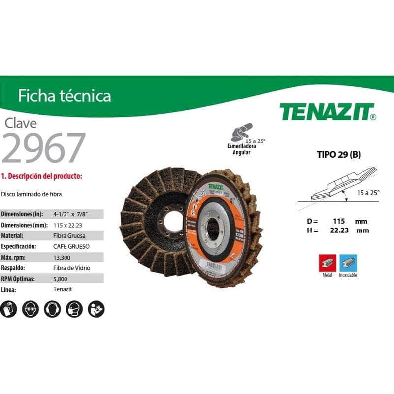 2967 Tenazit 2967, Disco Laminado Fibra Cafe G-60, 4-1/2 X 7/8 New MARINOS DEL GOLFO