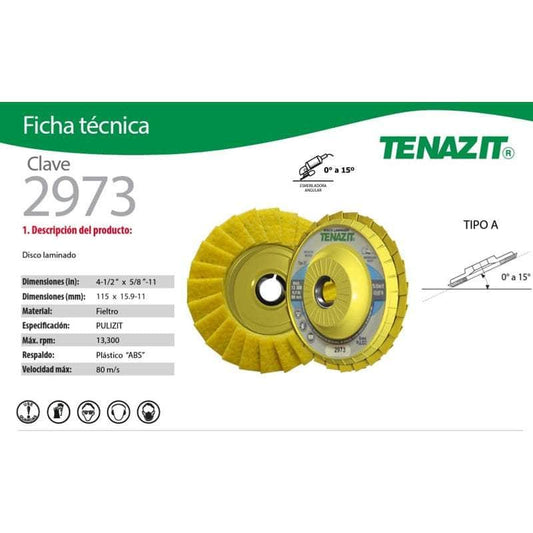 2973 Tenazit 2973, Disco Laminado Fieltro Para Inoxidable, 4-1/2 MARINOS DEL GOLFO