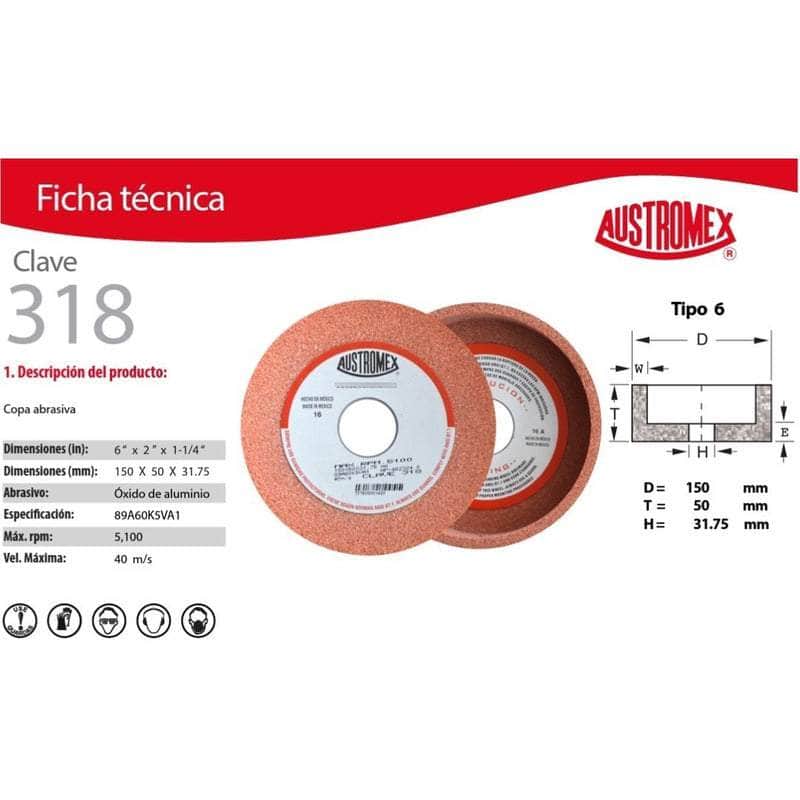 318 Austromex 318 Rueda Naranja Vitrificada Esmerilado 6 Pulgada MARINOS DEL GOLFO