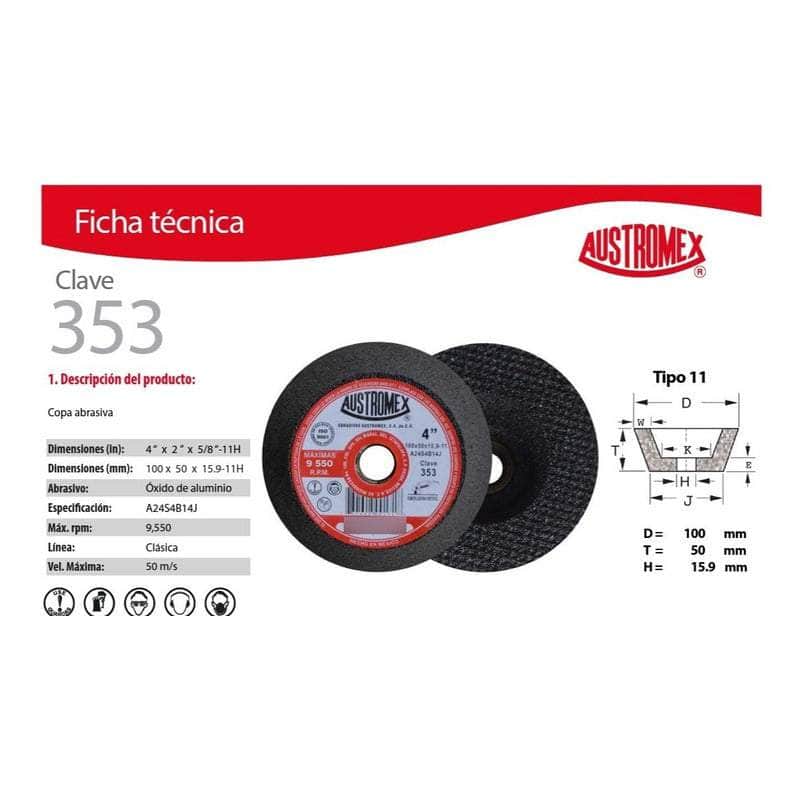 353 Austromex 353 Copa Desbaste Metal 4 X 2 X 5/8 Pulgadas MARINOS DEL GOLFO