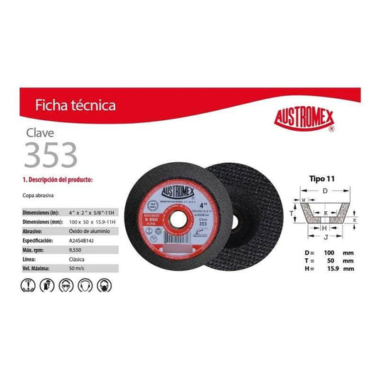 353 Austromex 353 Copa Desbaste Metal 4 X 2 X 5/8 Pulgadas MARINOS DEL GOLFO