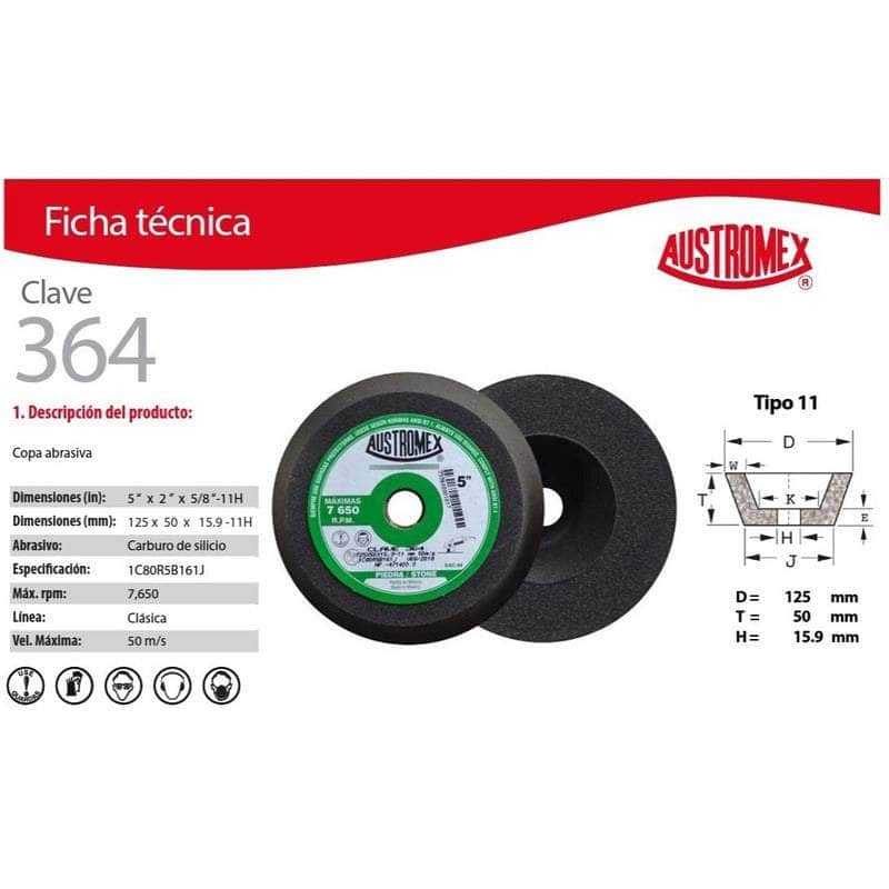 364 Austromex 364 Copa Grano 80 Desbaste Piedra 5 X 2 X 5/8 PuLG MARINOS DEL GOLFO